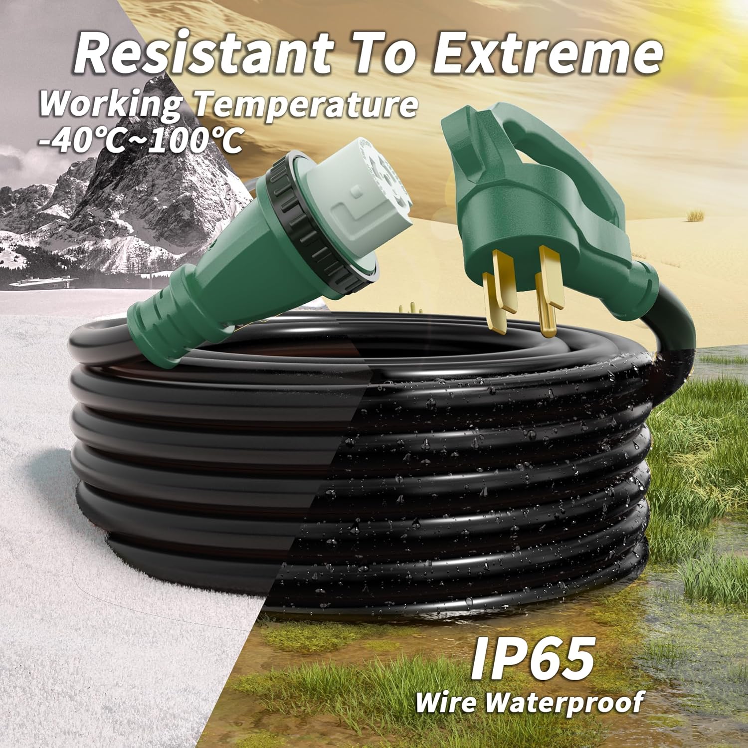 50 Amp Generator Cord, 25FT 50 Amp RV Extension Cord with Twist Lock, Generator Cable 50A 4 Prong Green, NEMA 14-50P/SS2-50R Heavy Duty STW Wire for RV Camper & House