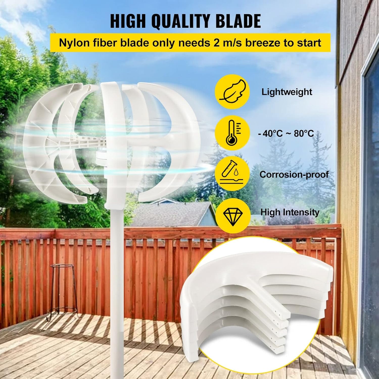Efficient 12000W Vertical Wind Turbine Generator,220V 3 Phase 5 Blades Home Use Wind Turbine Low Noise for Garden Home12v 24V 48V(with Controller),48v