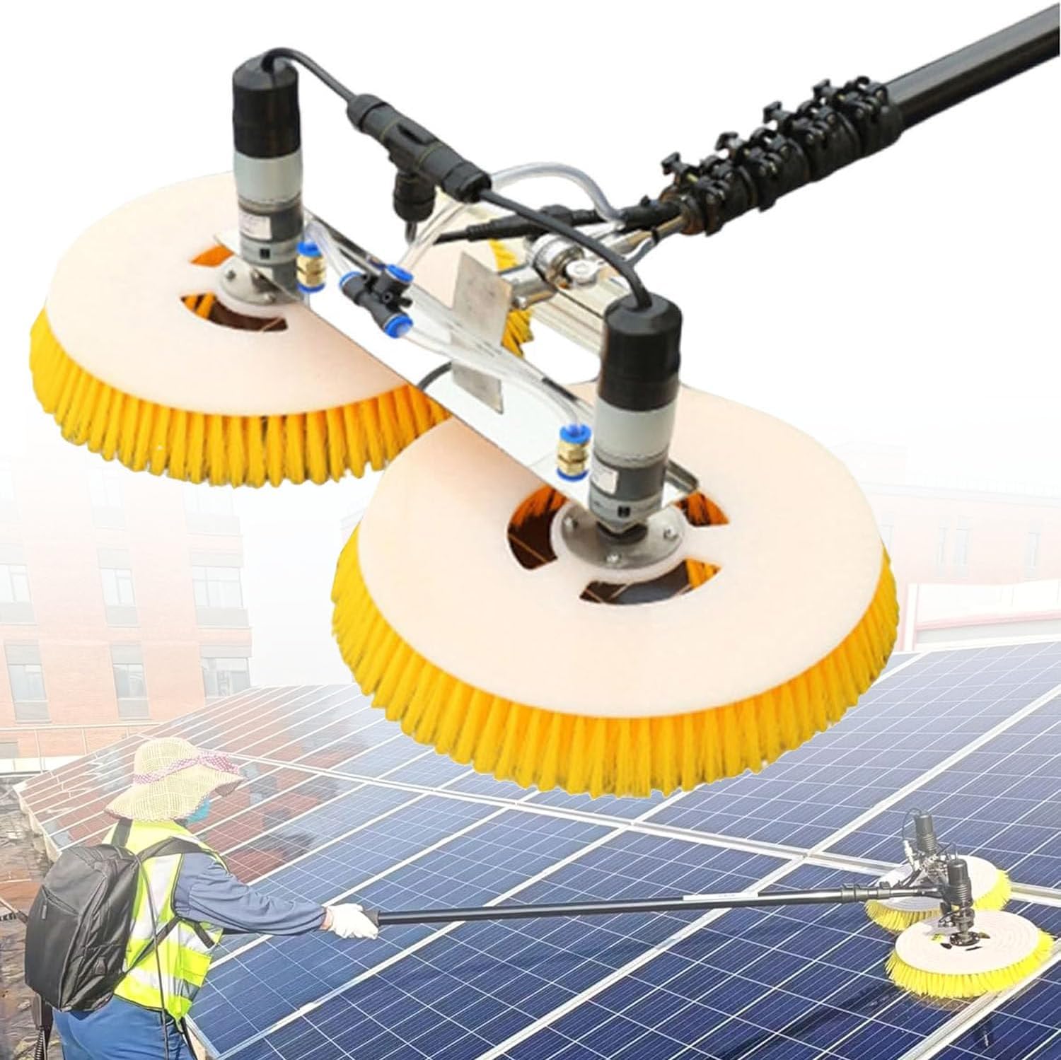 Electric Pool Cleaning Brush w/Adjustable Brush Head, Extendable Window Cleaning Pole Cleaner Kit, Photovoltaic & Solar Panel Cleaning Tool,2M