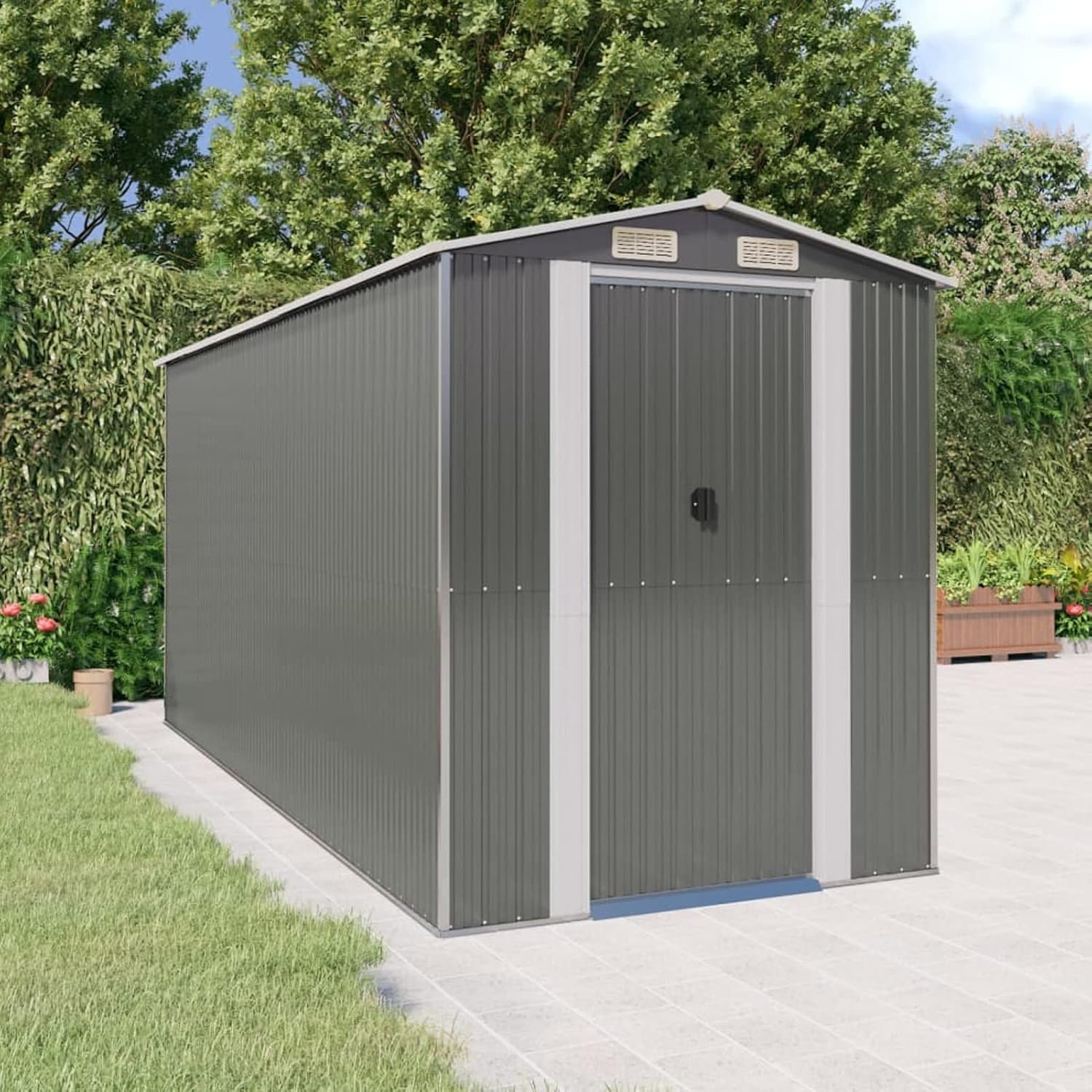 Tool Shed XXL Garden Shed Metal Light Grey Metal Garden Tool Shed Garden Shed Storage Shed Garden Sheds & Storage Metal Tool Shed 192 x 440 x 223 cm Galvanised Steel