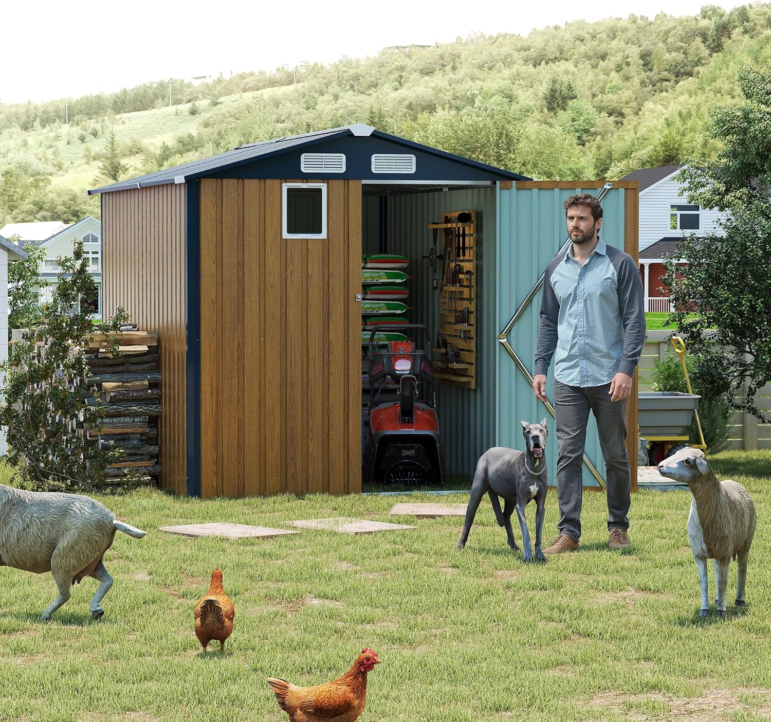 6×8FT Outdoor Steel Storage Shed with Lockable Doors – Compact Metal Tool, Bike & Utility Storage for Garden, Backyard & Patio,Yellow