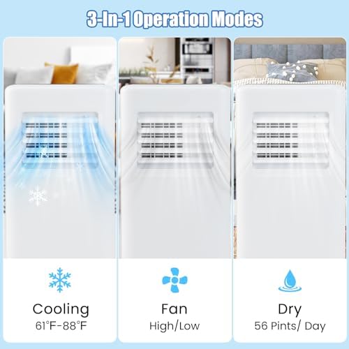 DORTALA 10000 BTU Portable Air Conditioner, 3-in-1 Floor Standing AC Unit with Remote Control, 24H Timer, Window Installation Kit, Cool Rooms Up to 350 Sq.Ft