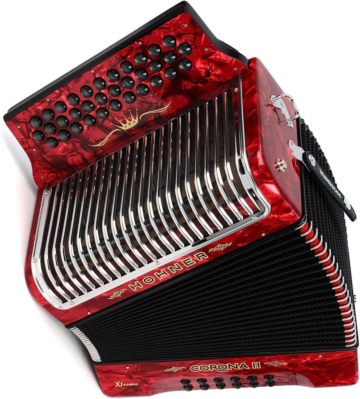 Hohner Corona II Xtreme Diatonic Accordion - Keys of G/C/F - Pearl Red