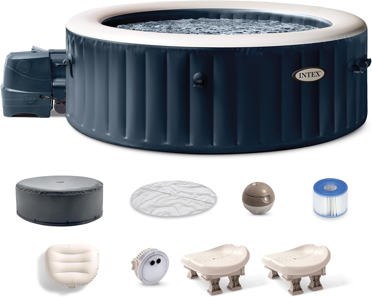 Intex PureSpa Plus Portable Inflatable Hot Tub Round Bubble Jet Spa, 85