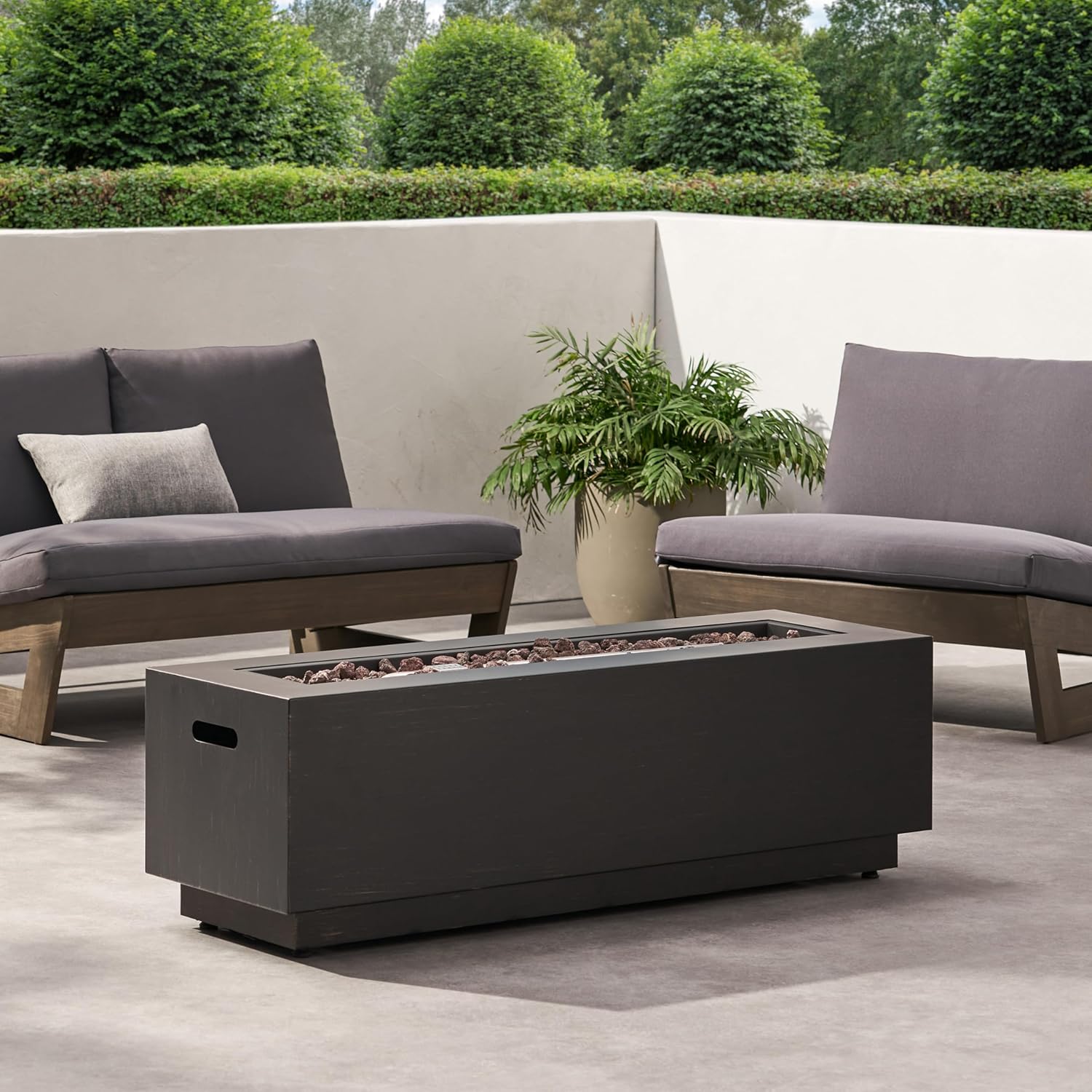 40 Inches Outdoor Propane Fire Pit, 50,000 Btu Dark Grey Rectangular Fire Table, Brown + Gold Accents – Patio, Deck, Backyard (Tank Cover Not Included)