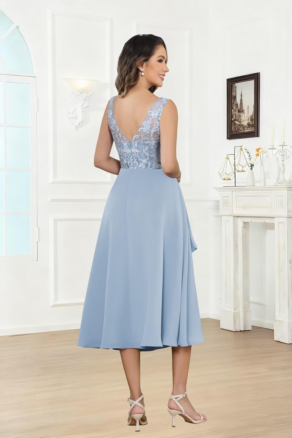 2 Piece Mother of The Bride Dresses Tea Length Chiffon Formal Mother of The Groom Dress with Jacket