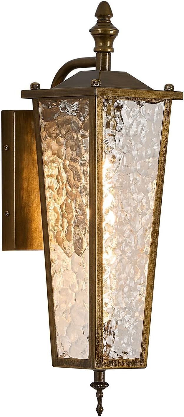 Outdoor Wall Light,Vintage Gold E26 Base 16.7in - Exterior Waterproof Lantern Metal with Clear Glass,Farmhouse Porch Sconce Wall Mount Lighting,for Garage,Patio,Front Door,Entryway