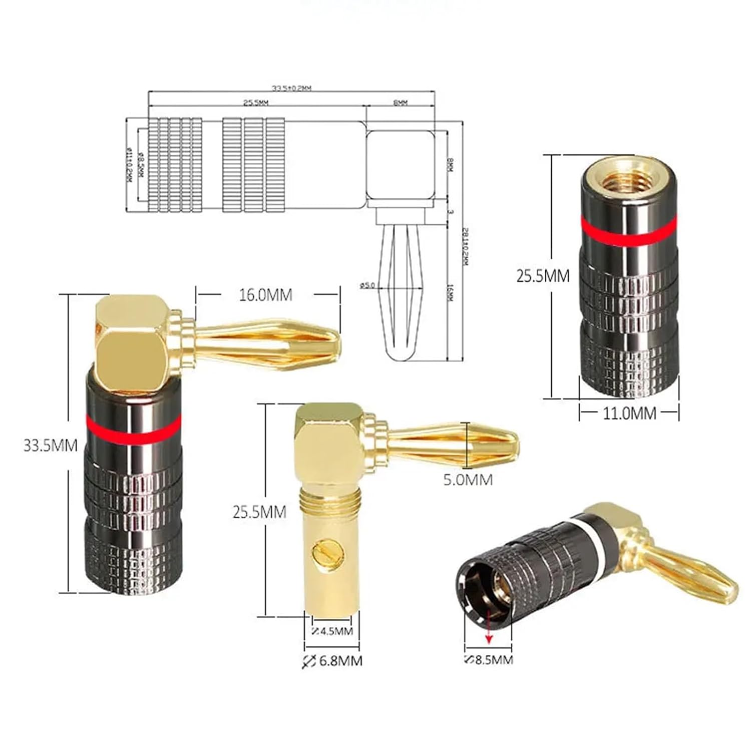 Dual Screw Lock Banana Speaker Cable Connector Right Angle Banana Adapters Jacks Amplifier Connector Banana(24 Pieces)