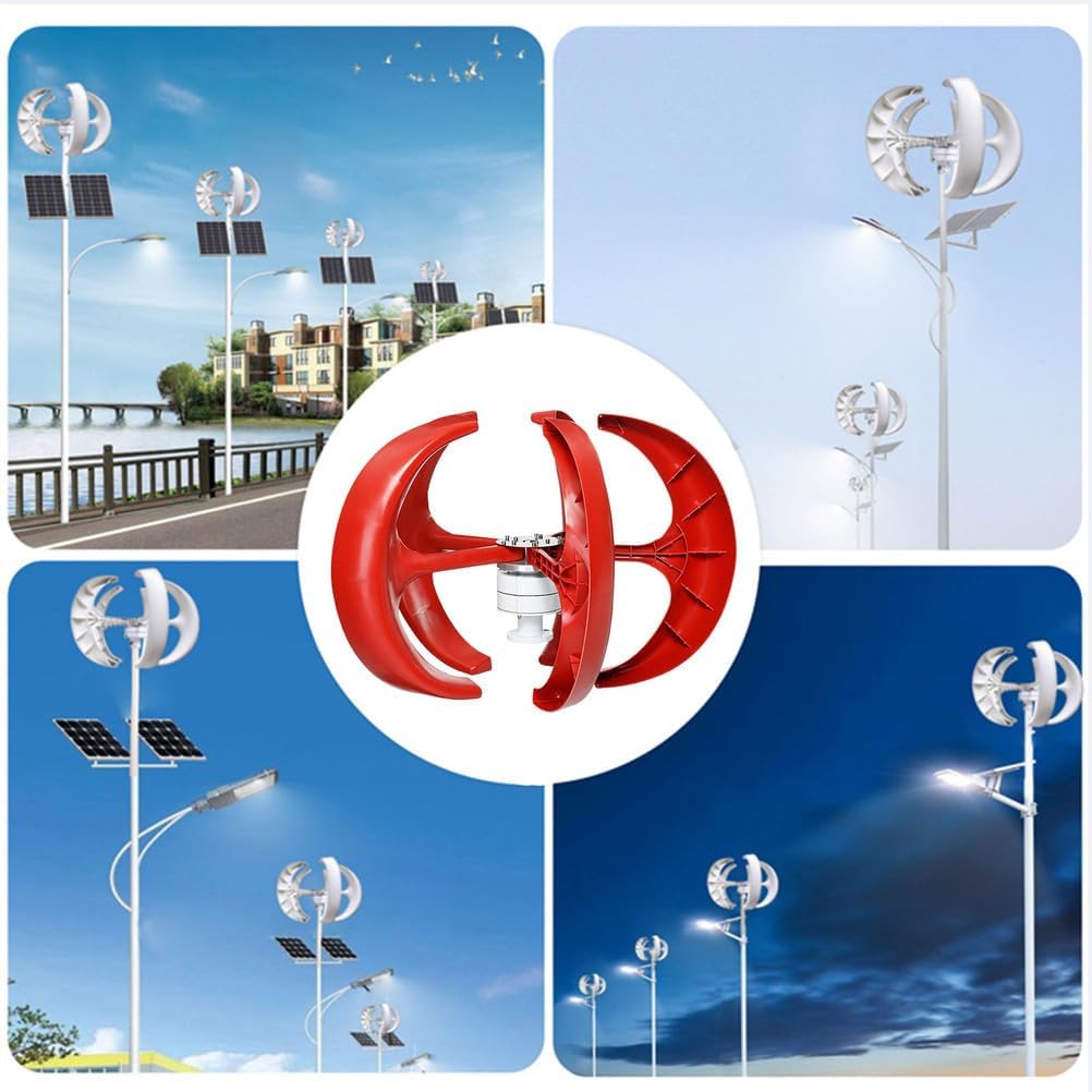 8000W 3 Phase AC Permanent Magnet Generator, 12V 24V 48V Free Energy Wind Turbine Solar Wind Power Kit for Home, Street Lighting W/Controller (Red),24v