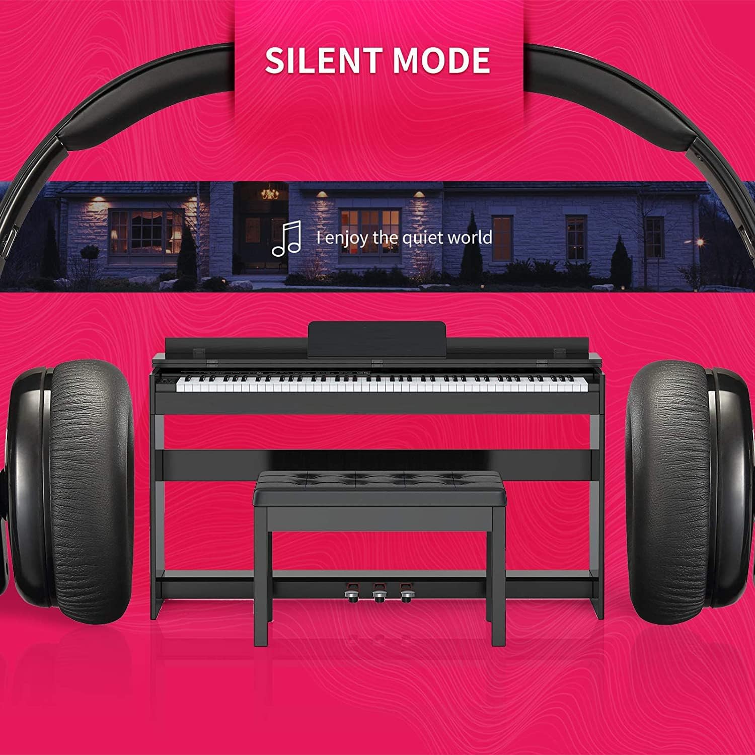 Setting 88-Key Weighted Digital Piano, Electric Upright Piano with 3-Pedal Unit Board, LCD Screen, Multi-Functional Full Size Keyboard and Power Adapter(Black(with Bench)), 53.5 x 29.9 12.2 Inch