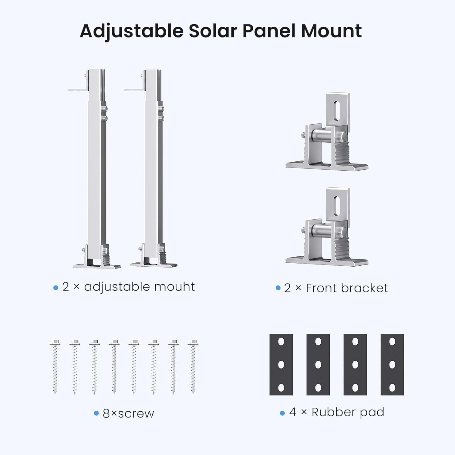 Adjustable Solar Panel Tilt Mount Brackets, Aluminum Alloy Solar Panel Mount,Tilt Angle 15°-30°, Support 50 -400 Watt Panel for Flat Surface, RV, Roof, Boat, Off-Grid (2 Set)