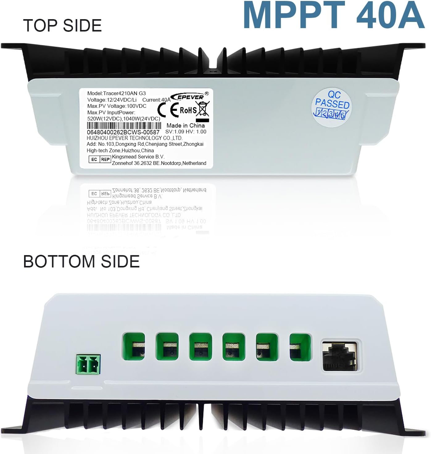 EPEVER MPPT Solar Charge Controller 40A 12V 24V Auto Max PV 100V Solar Panel Regulator Common Negative Ground LCD Display Tracer4210AN G3 for Gel Flooded Sealed LiFePO4 Lithium Battery (40A MPPT)