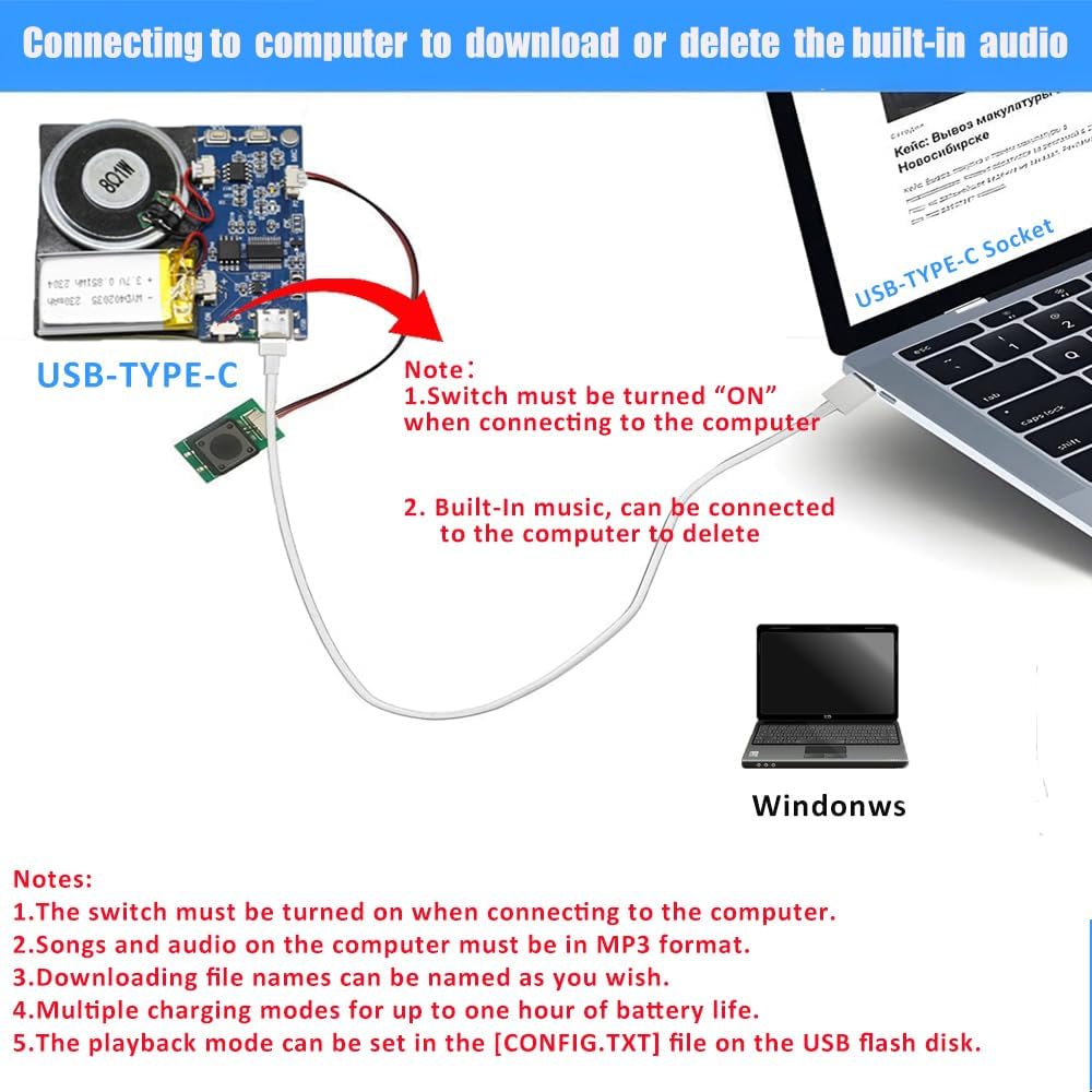 Sound Module, 16MB Push Button Activated Sound Module with Speaker,Type-C Cable Charging, 16Min Easy Sound Recording Chip for Personalized Greetings, DIY Projects, Holiday Crafts ect.(Blue-10Pack)