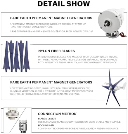Professional 12000W 5-Blade Wind Turbine Generator - Small Windmill for Solar & Wind Power, 3 Phase AC Permanent Magnet Generator, Blue 12V, Industrial Parts & Accessories