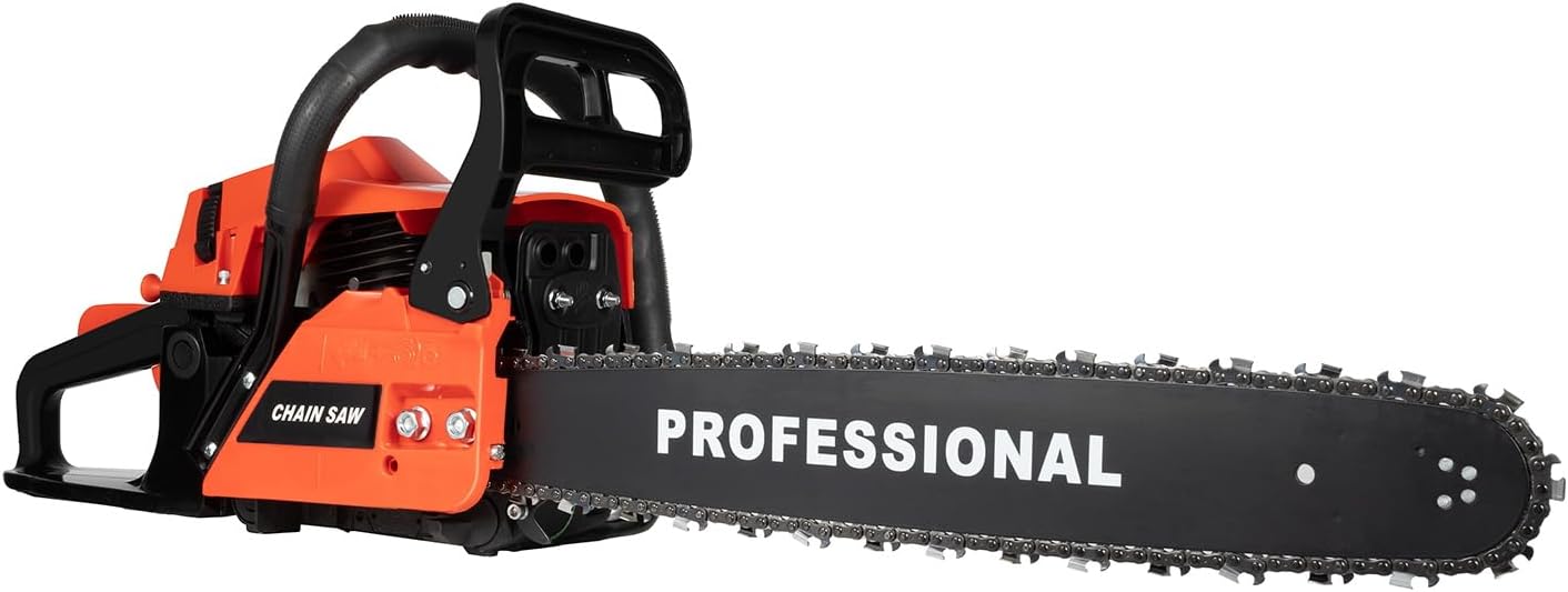 58cc Gas Chainsaws 20 Inch Bar Length Power Chain Saws, Gas Powered Chainsaw 2 Stroke Handheld Gasoline Chain Saw for Cutting Wood Outdoor Garden Farm Home Use with Tool Kit