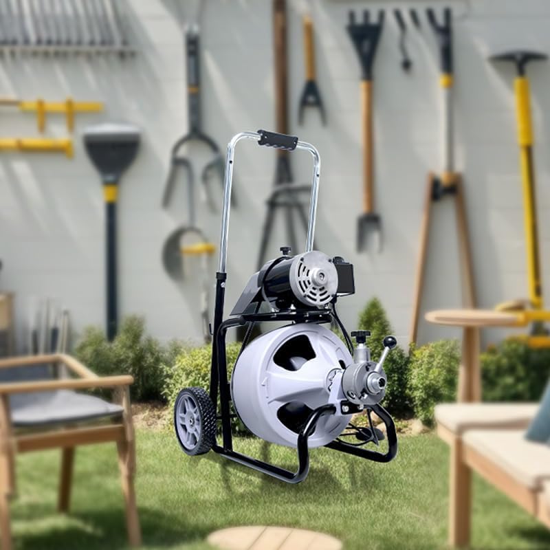 Drain Cleaner Machine 75FT x 1/2 Inch, Auto Feed Sewer Snake Drain Auger - Electric Drain Cleaning Machine Fits 1 Inch to 4 Inch Pipes, Portable Drain Auger Cleaner with 8 Cutters