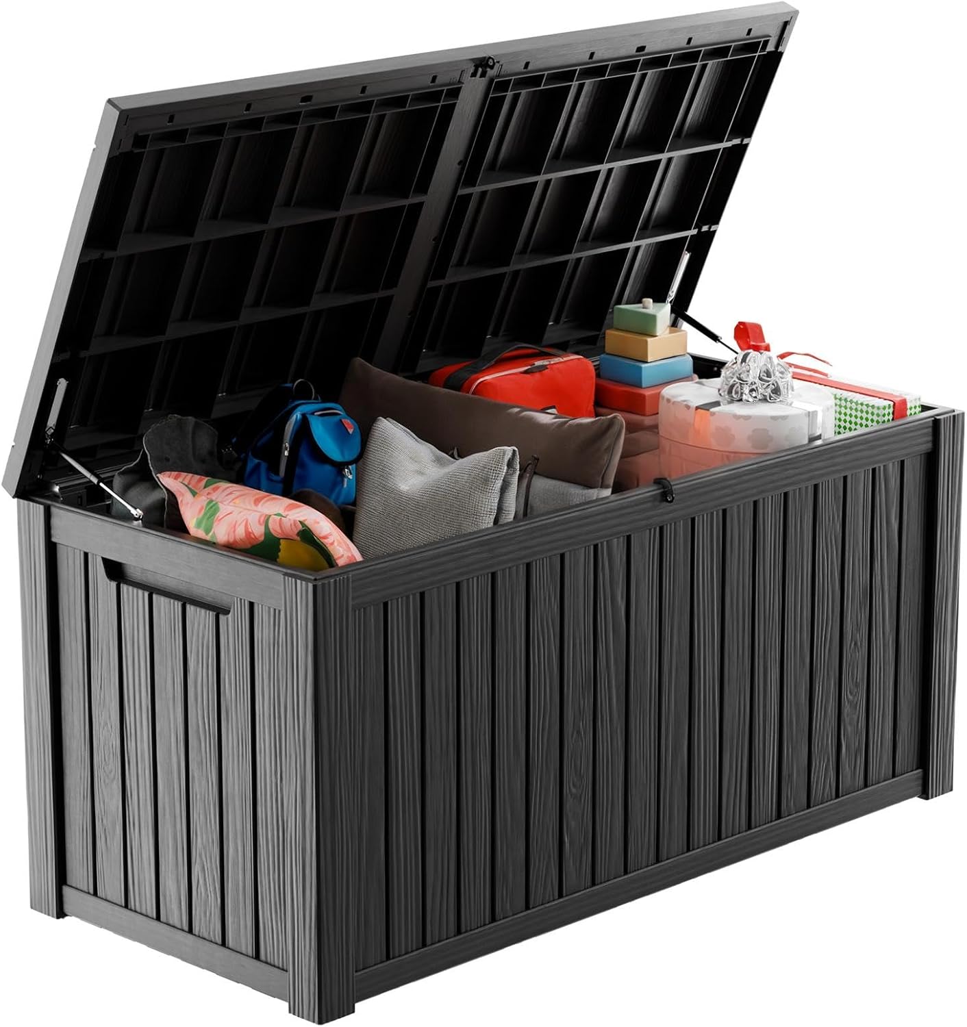 200 Gallon Large Deck Box,Resin Outdoor Storage Box with Lockable for Patio Furniture, Pool Accessories, Garden Tools Waterproof Outside Storage Box, Black