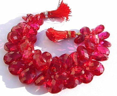 Raspberry Red Corundum Quartz Faceted Pear Shaped Briolettes 9x6-13x10mm 7