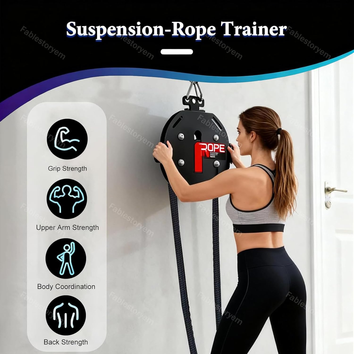 Fitness Rack Mounted Endless Rope Pulley System, Steel Drum Mounts on Upright, 14Ft Closed-Loop Nylon Rope, Home Gym Infinity Rope for Interval Resistance Training (with Strap & Buckles) Black