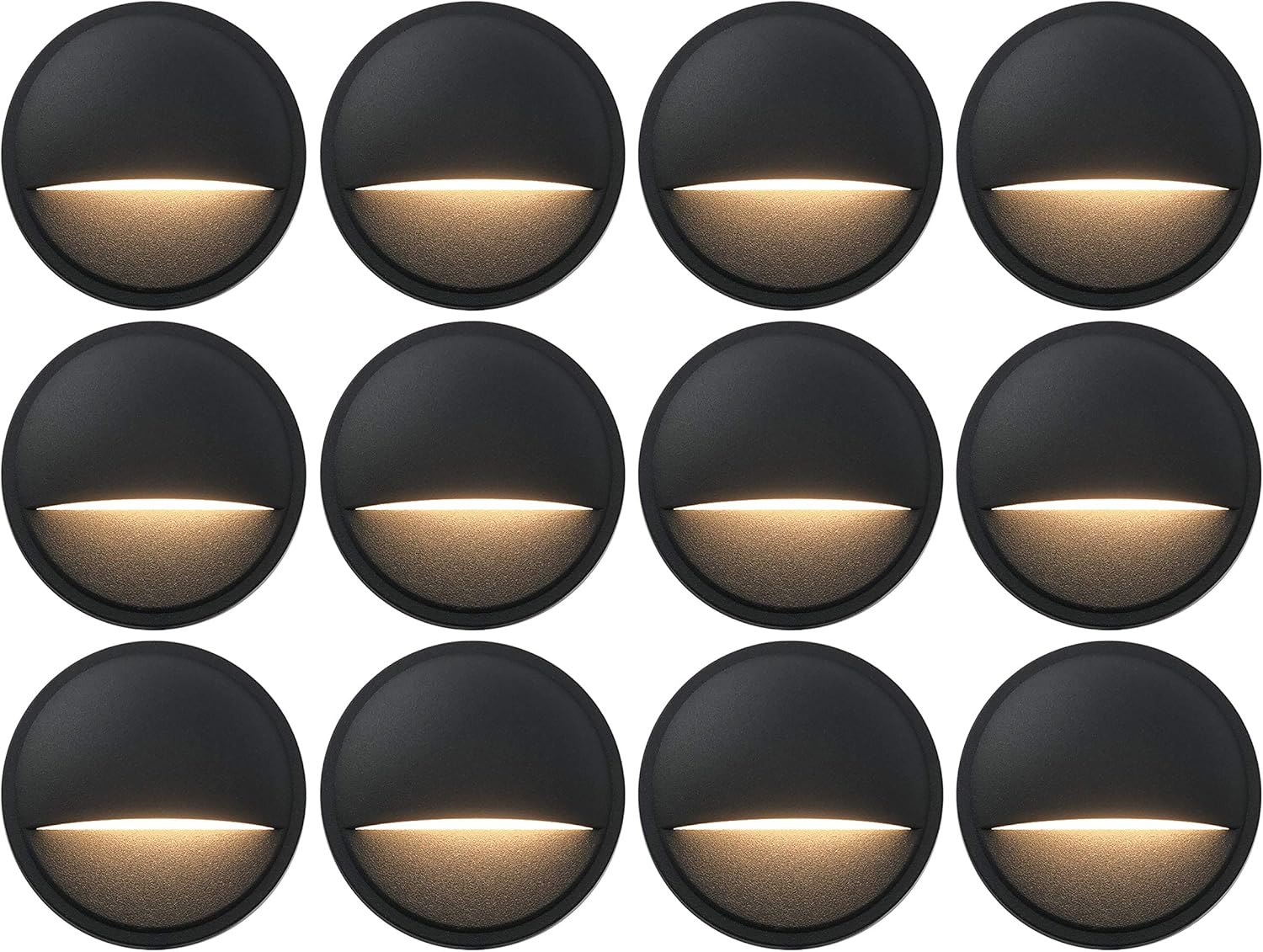 GKOLED 12 Pack Low Voltage LED Deck Lights, Landscape Step Lights Fixtures, 2W Integrated LED Chips, Die-cast Aluminum 12V AC/DC Railing Post Accent Lighting, Black Powder Coated Finish, UL-Listed