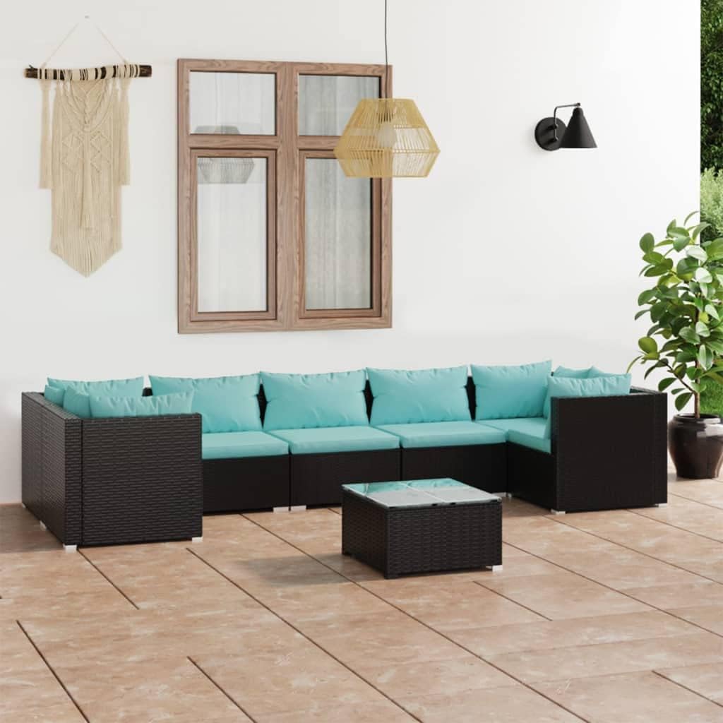 8 Piece Patio Lounge Set with Cushions Poly Rattan Black,Premium Patio Lounge Set: Cozy and Versatile Comfort for Outdoor Relaxation Furniture Sets for Patio, Lawn & Garden