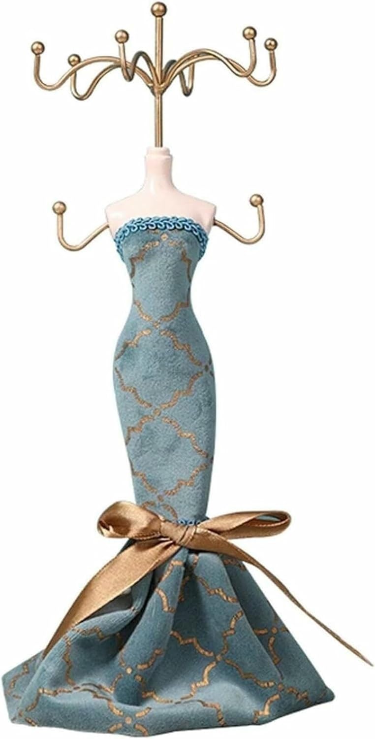 Jewelry Box Organiser,Vintage Jewelry Stand Fashionable Bracket Metal Earrings Rack Blue Double-Deck Jewelry Display Stand,10.6 Inch Height Girls Woman Earrings, Necklace, Bracelet(B) (Onecolor )