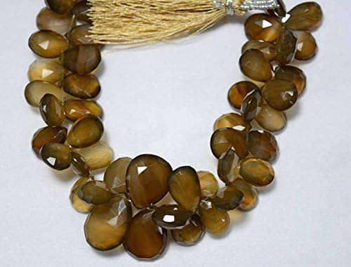 13 inch natural beads strand of 11x15-14x18mm faceted pear brown chalcedony gemstone beads for DIY jewelry - necklace, bracelet, earring, ring.