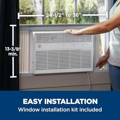 GE Window Air Conditioner 10000 BTU, Wi-Fi Enabled, Energy-Efficient Cooling for Medium Rooms, 10K BTU Window AC Unit with Easy Install Kit, Control Using Remote or Smartphone App