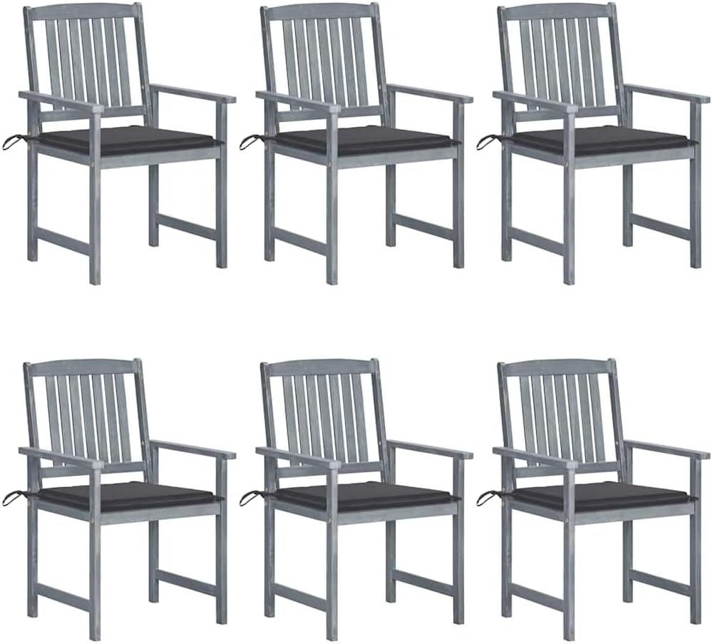 Patio Chair Patio Chairs with Cushions 6 pcs Solid Acacia Wood Gray