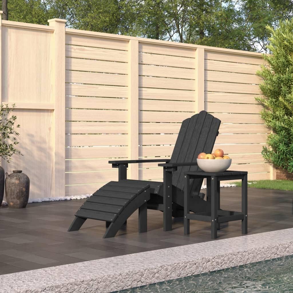 Patio Adirondack Chair with Footstool & Table HDPE,Premium Resin Adirondack Chair and Table Set with Footstool for Garden and Patio Outdoor Furniture, Outdoor Chairs, 1, Anthracite