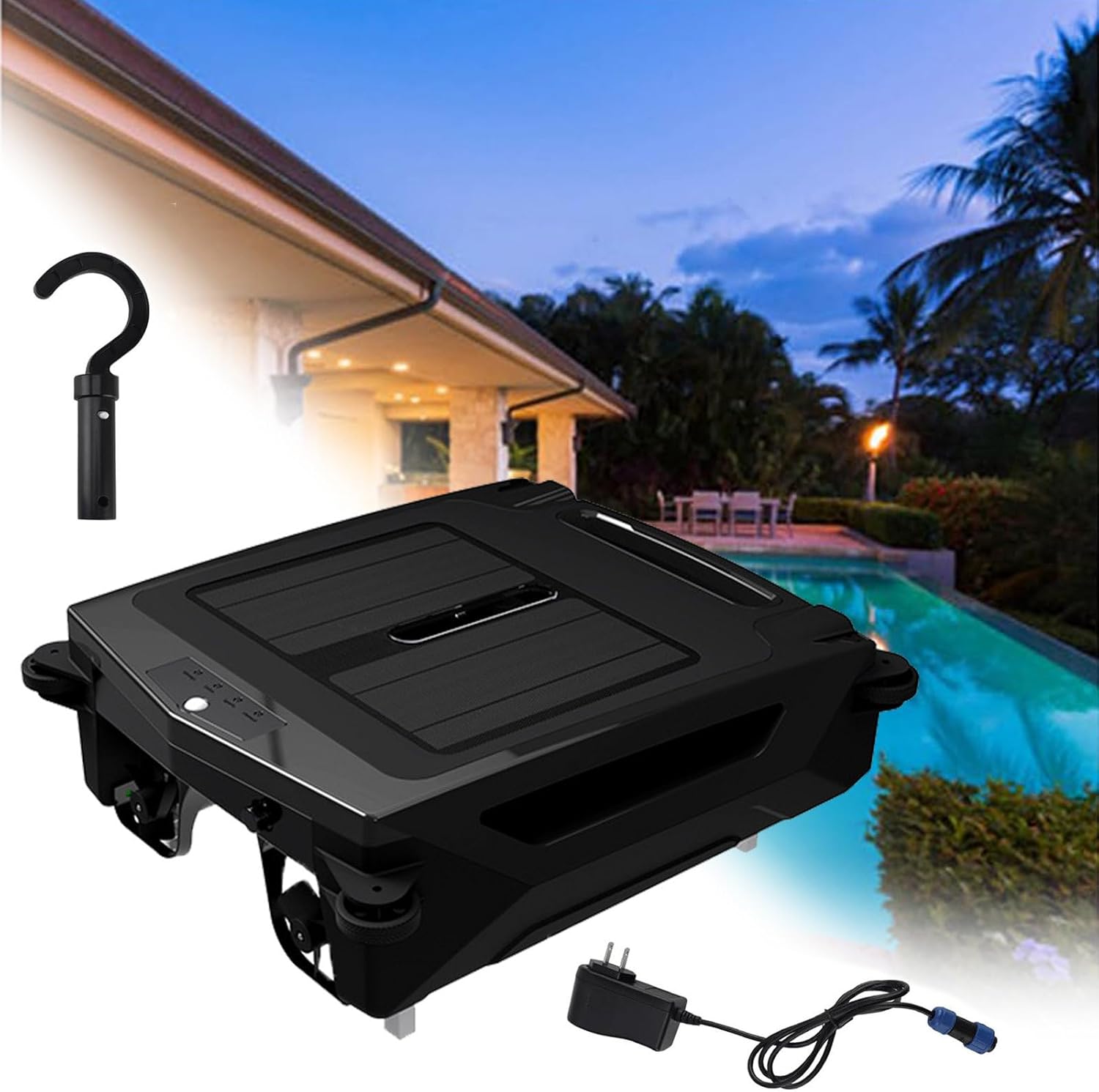 Solar Powered Automatic Robotic Pool Skimmer Cleaner, Cordless Pool Cleaner with Obstacle Avoidance, Day and Night Cleaning, Suitable for All Pools
