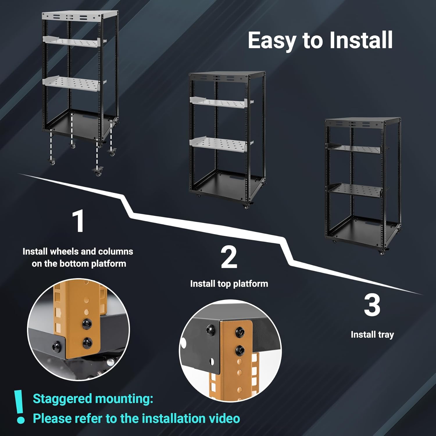 20U Server Rack w/ 2 Racks, Versatile Open Frame IT Rack - Wall-Mount, Rotate and Push w/Ease, AV Rack w/Top & Bottom Panels, Hook and Loop Straps for 19