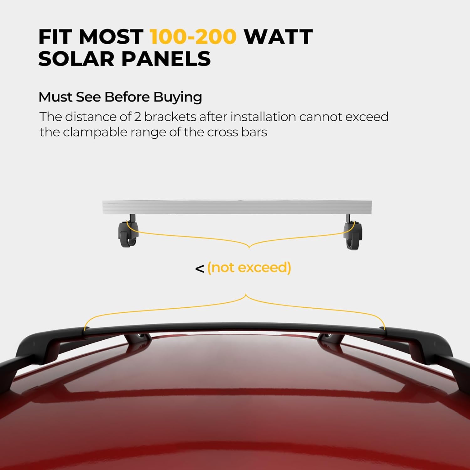 BougeRV Solar Panel Crab Mounting Kit for Cars with Cross Bars, Roof Rack Clamps Fits Most Luggage Rack Without Drilling, 100 to 200 Watt Solar Panel Mounting Brackets, Auto Off-Grid Solar Systems