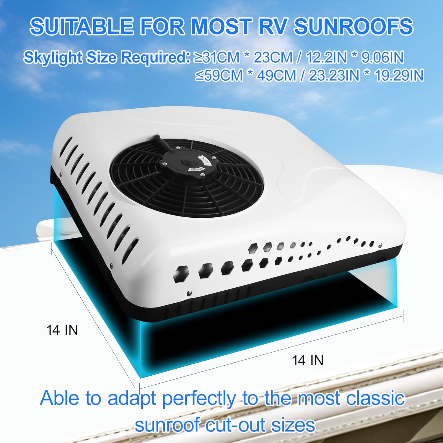 24V Rooftop Air Conditioner, 8530 BTU Fahrenheit Ultra-Thin RV Air Conditioner, Easy Install Non-Ducted Electric Parking AC with Heating and Cooling for Campers, SUV & Travel Trailers, Etc. (24V)