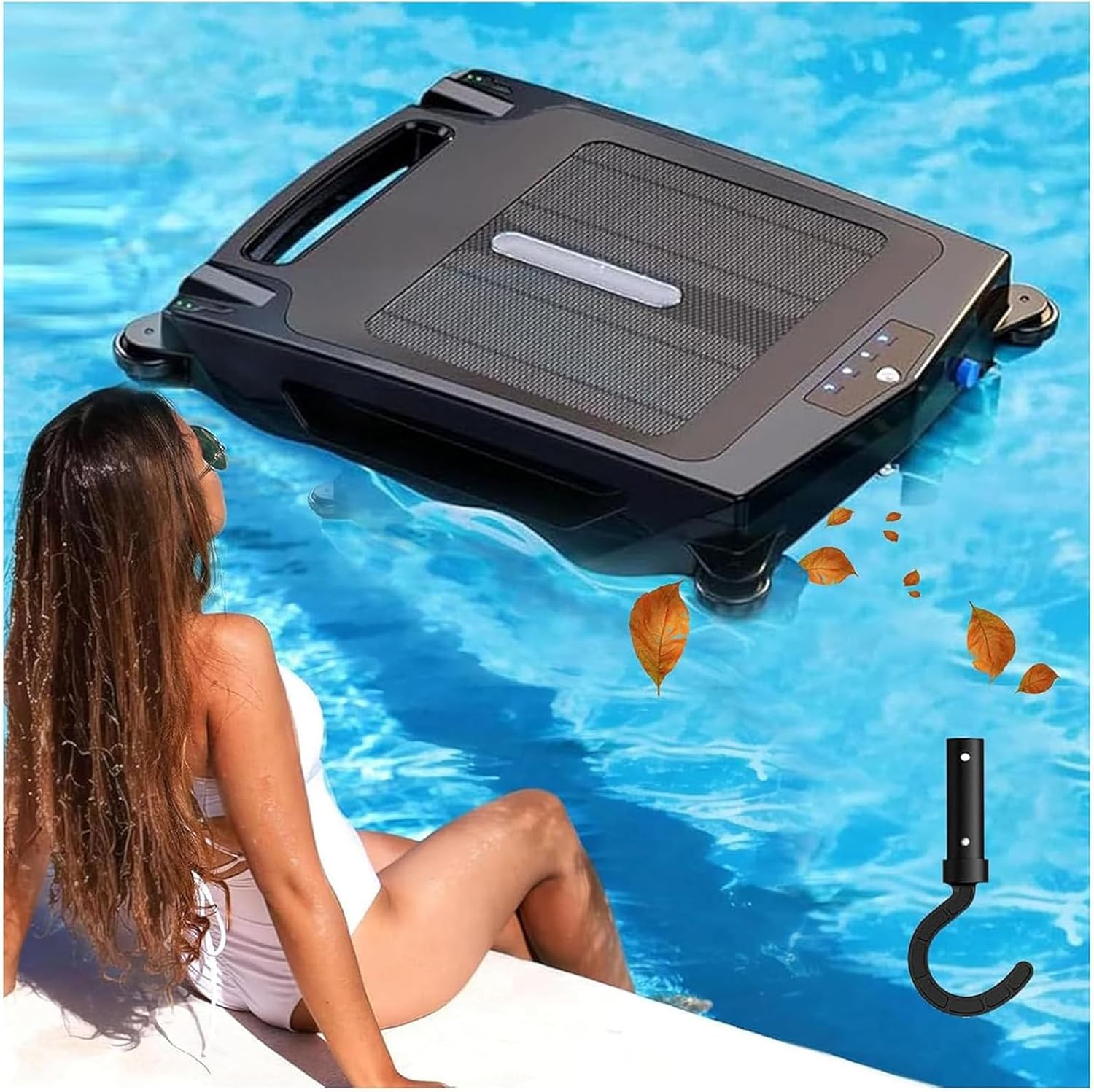 Solar Powered Automatic Robotic Pool Skimmer Cleaner,Solar Pool Cleaner Dual Mode with Obstacle Avoidance Daytime ＆ Overnight Continuous Cleaning for All Swimming Pool
