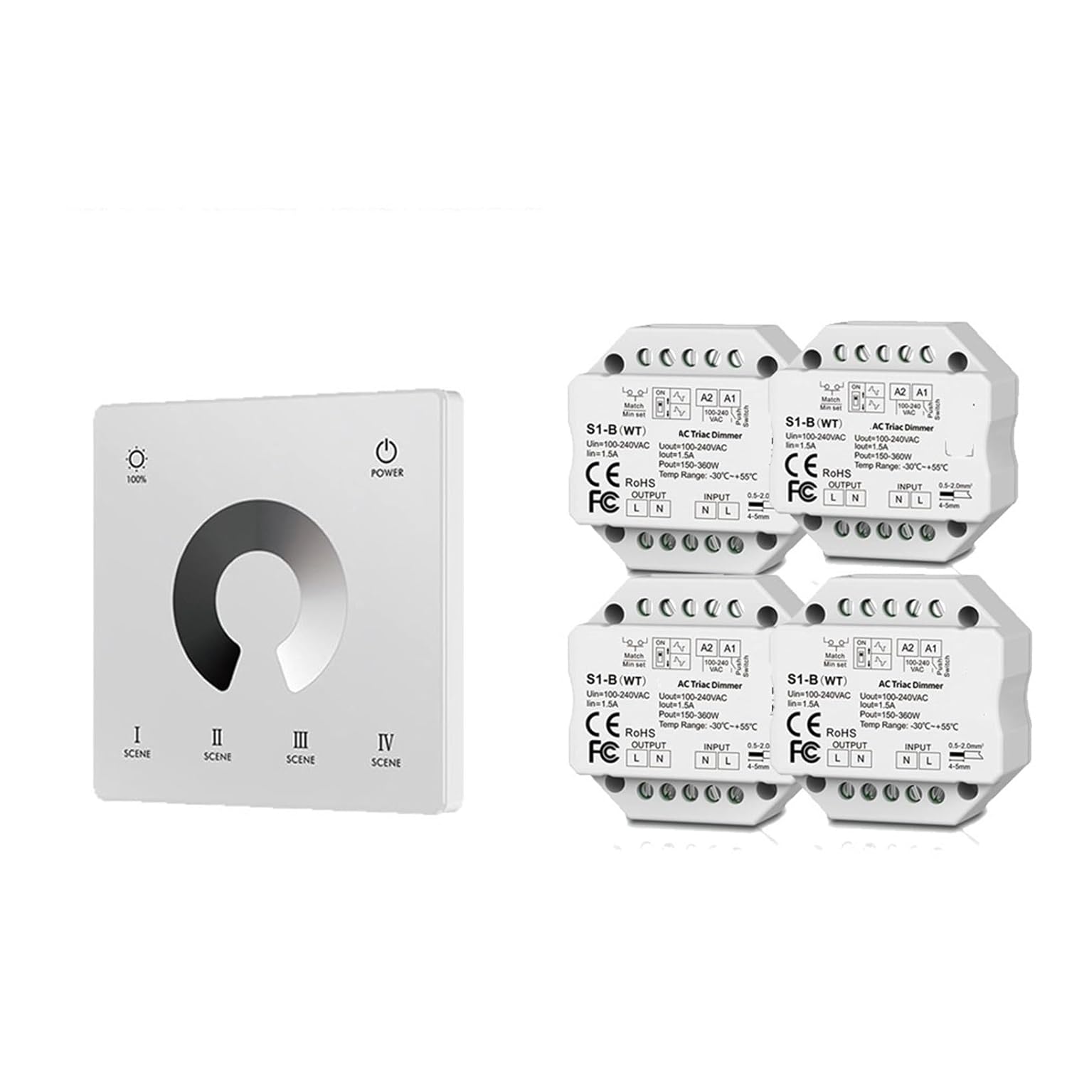 AC Thyristor LED Dimmer Push Button Switch 110V 220V 230V Touch Screen Remote Control(4xS1-B(WT) TW1 W)