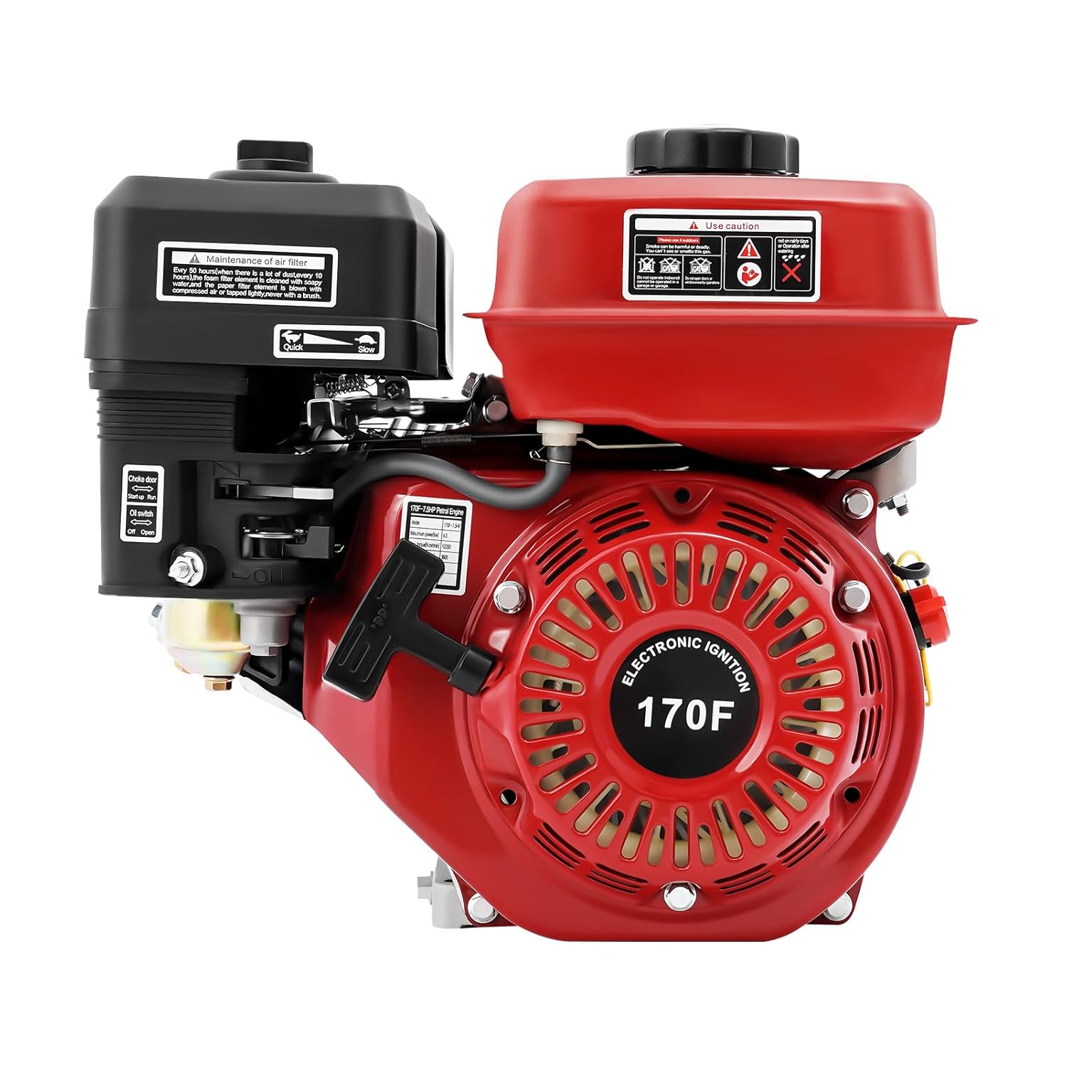 7.5HP Gasoline Engine, Power Replacement for Lawn & Garden Tools, 170 Type Go Kart Engine Mini Bike Engine, Home Yard Equipment, Four-Stroke, Outdoor Use