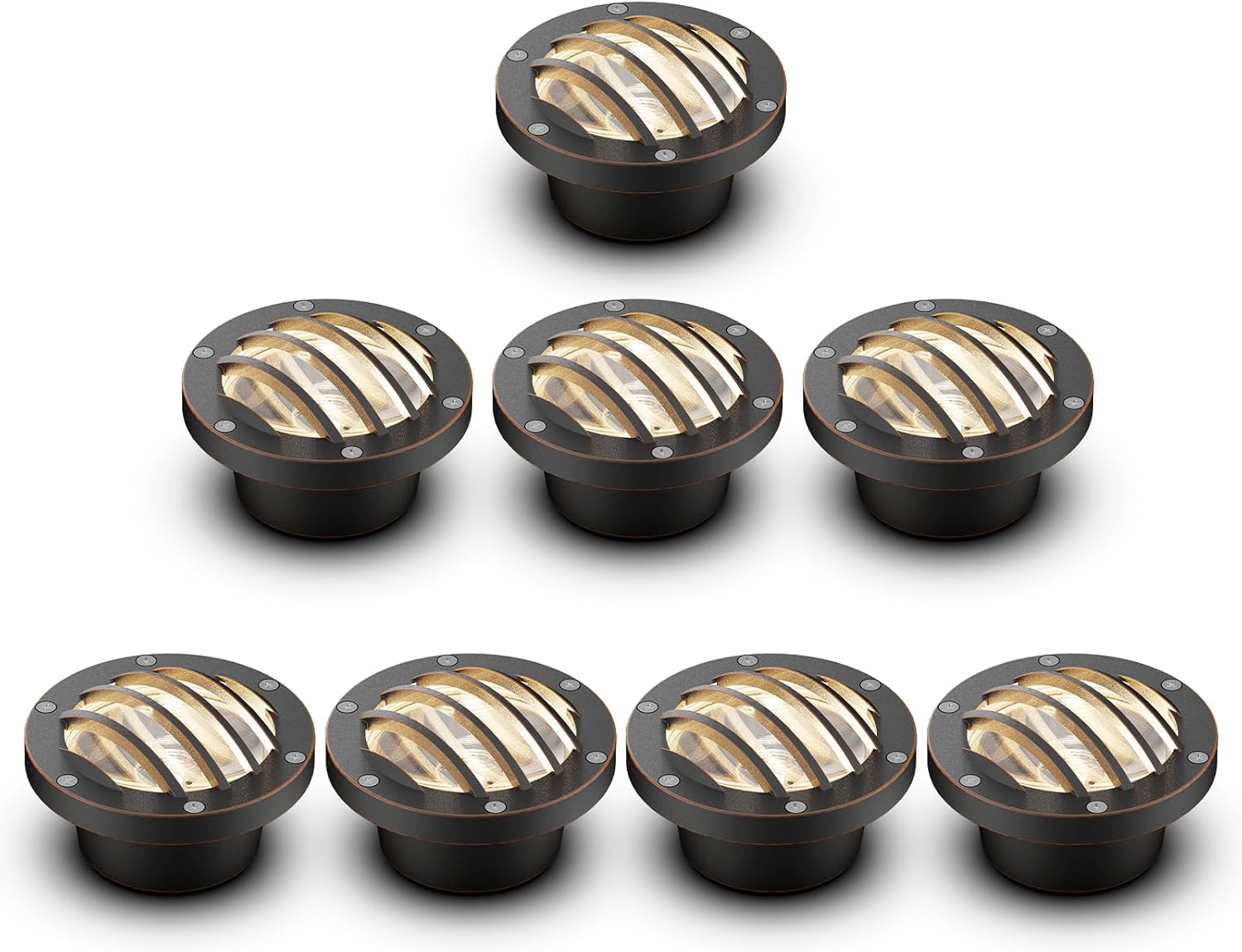 GOODSMANN Low Voltage Landscape Lights Well Lights 4W 200 Lumens In-Ground Lighting 8PK 2800K with Cable Connector Outdoor Light Aluminum Housing Oil Rubbed Bronze Finish for Deck, Step, Garden Lights
