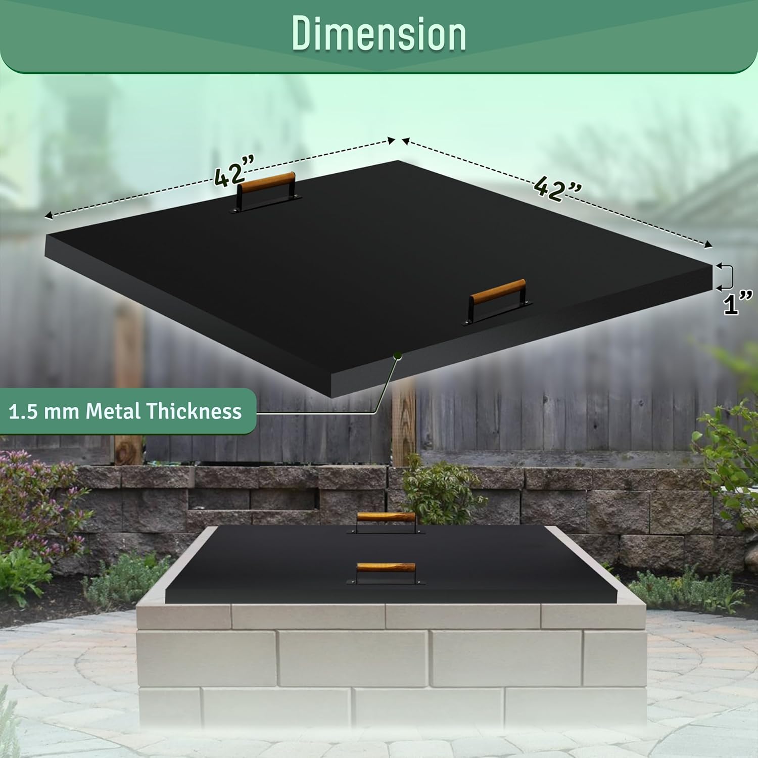 FEBTECH Steel Fire Pit Lid - 42 x 42 Inch - Fire Pit Snuffer Lid - FirePit Cover Square - Drop-in Burner FirePit Pan Lid - 1.5 mm Thickness for Outdoor