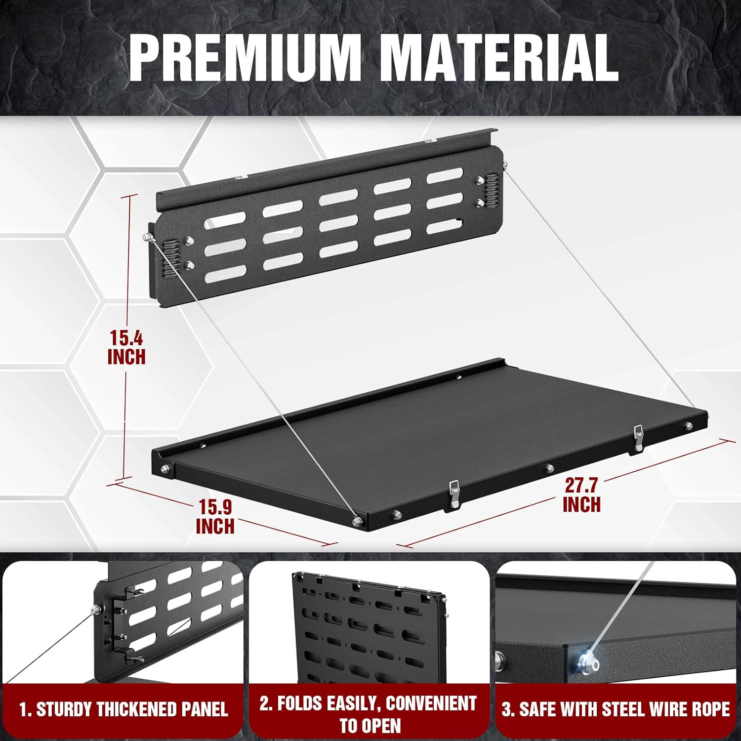 Foldable Tailgate Table with Molle Panel Compatible with 2021 2022 2023 2024 2025 Ford Bronco 2/4 Door (Excluding Sport), Rear Folding Tables Cargo Shelf Storage Luggage Holder Accessories