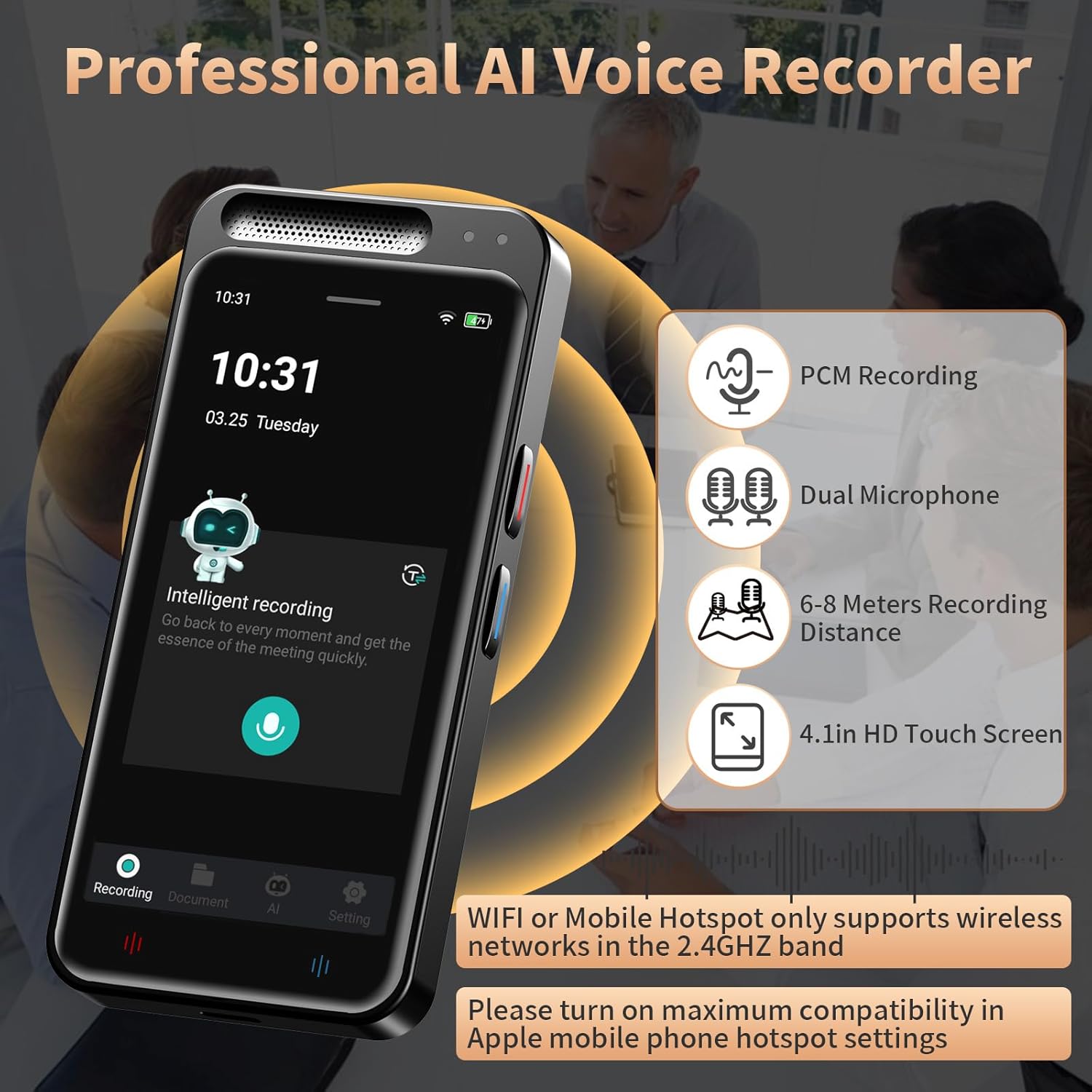 AI Voice Recorder, Digital Voice Recorder with Complimentary Transcription & Summarize & Translation, 80GB Voice to Text Recorder and Transcriber, Support 134 Languages, AI Recorder for Lectures