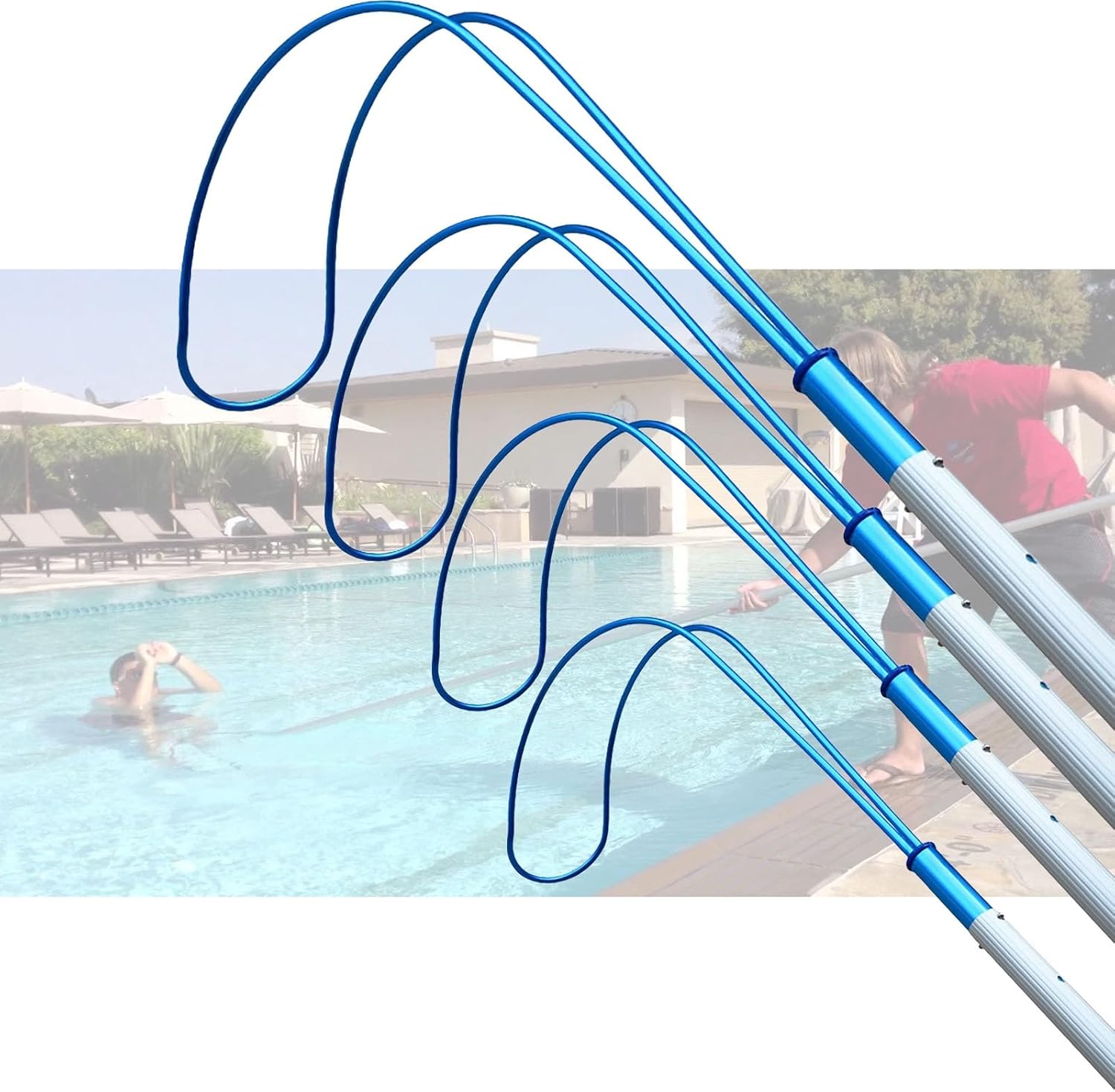 Pool Rescue Hook with Pole, 1 2 3 4 Pieces Swimming Pools Emergency Life-saving Rescue Equipment 3 Foot 10 16 24 26 30 FT Pool Safety Rope with Telescopic Rod & Snap(4 pcs,5M/16.4FT POLE+63CM HOOK)
