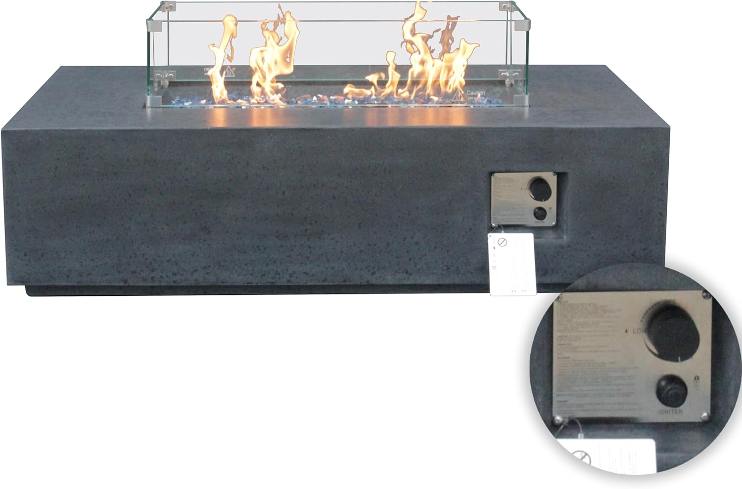 52 Inches Outdoor Concrete Propane Fire Pit Table – Dark Gray & Black Rectangle Design for Patio, Living Room with 1 Door (Black + Gray) (1 Doors)