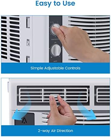 White 5000 BTU Window Air Conditioner for Small Rooms & Bedrooms - Mechanical Controls, 2 Fan Speeds, 7 Temp Settings, Adjustable Vents (115V/60Hz)