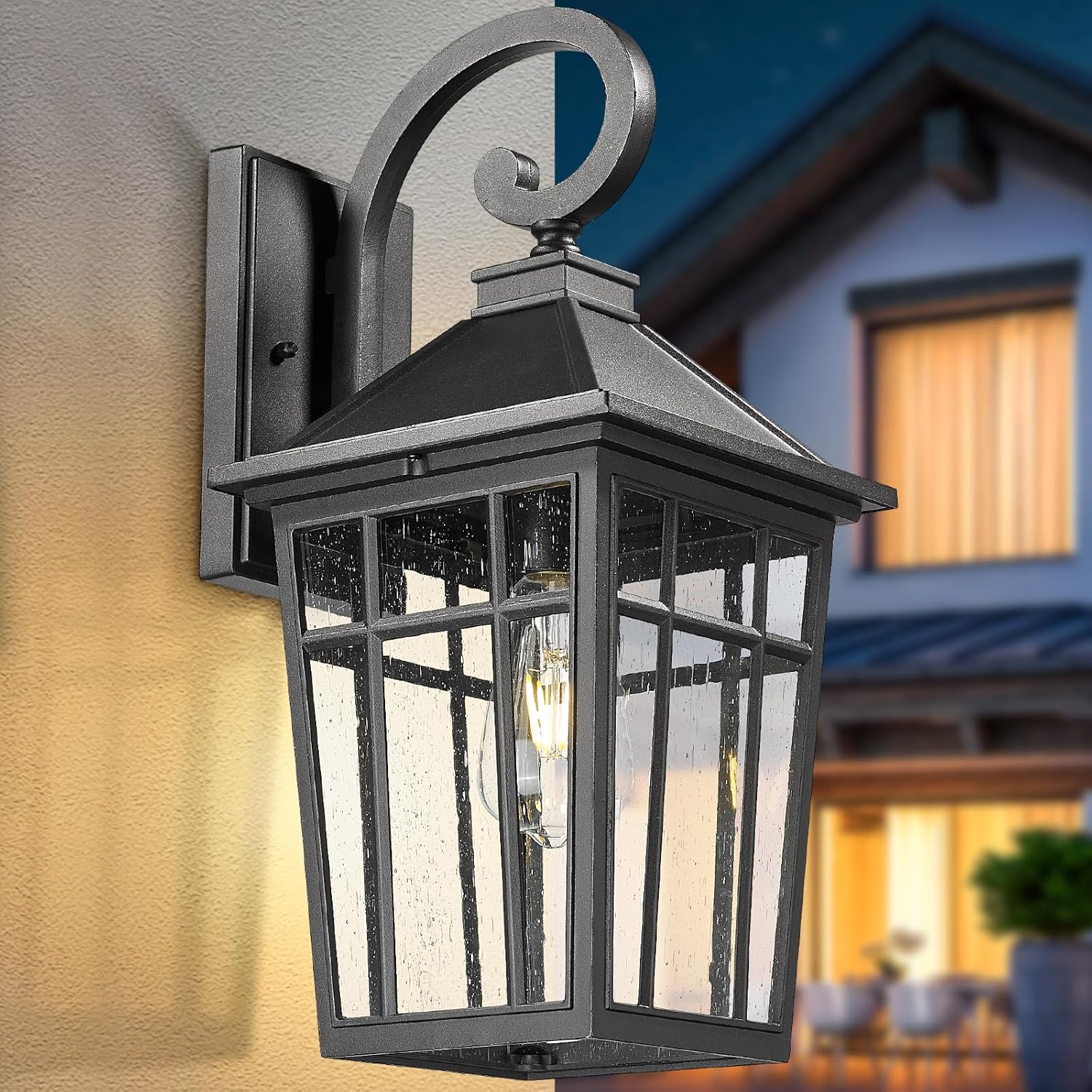 Darkaway Large Outdoor Wall Lights for House, 18inch Exterior Lighting Fixtures Wall Mount Outdoor Porch Lights Waterproof Black Outdoor Sconce Lights with Seeded Glass for Patio Hallway Garage