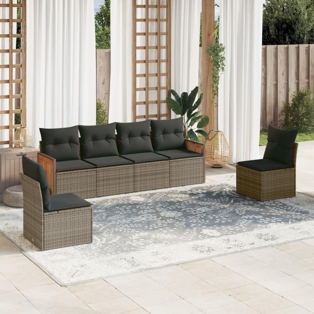 6-Piece Garden Sofa Set, Gray PE Rattan Modular Outdoor Furniture with Removable Covers, Patio Balcony Seating, Powder-Coated Steel Frame, Weather-Resistant Cushions