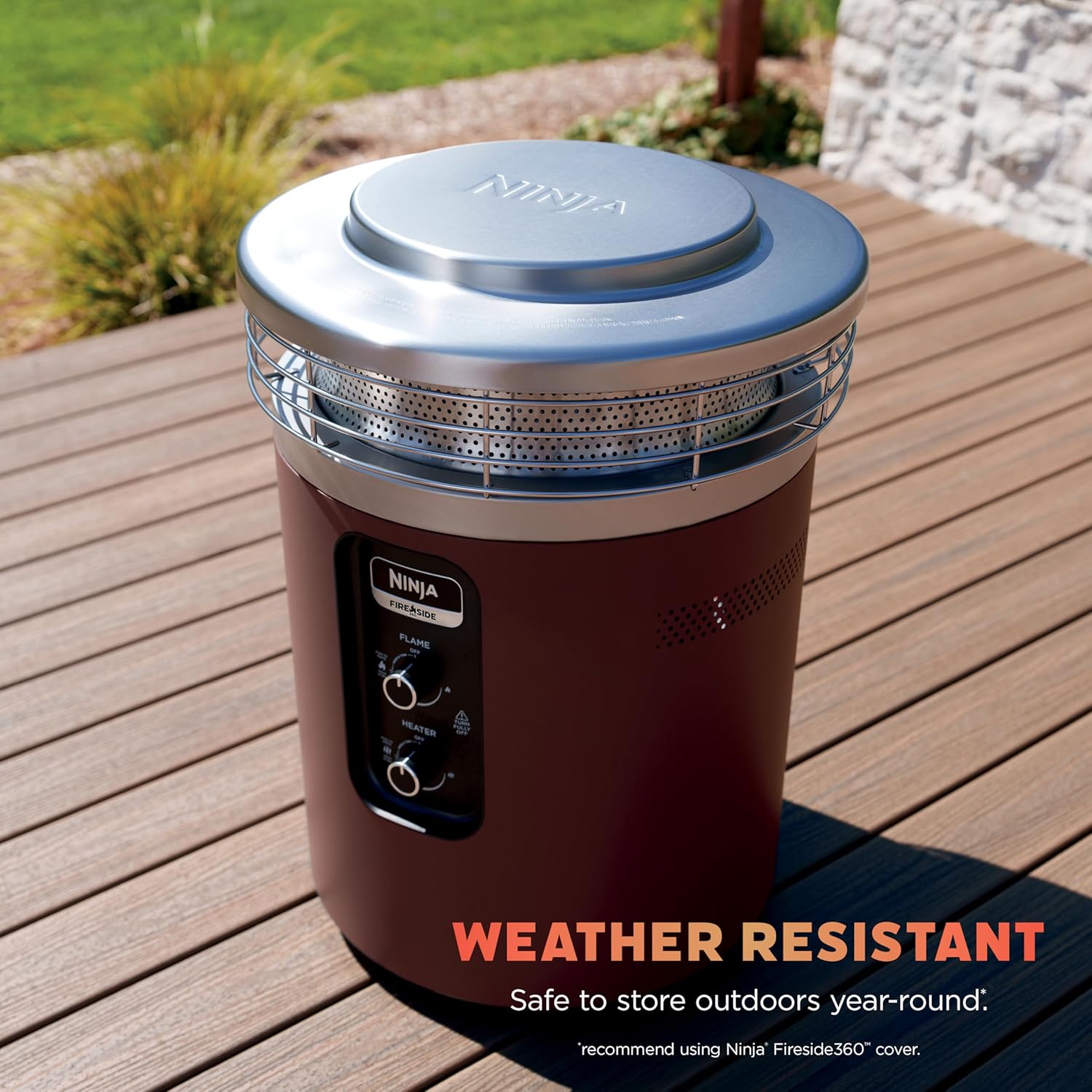 Ninja |Fireside360™ | Outdoor Heater & Fire Pit | 3 Modes: Flame, Heat, Flame & Heat | Portable for Patio, Deck, Camping, Beach | Easy Control Flames & Heat | Push to Start Ignition | Maroon | OF101RD