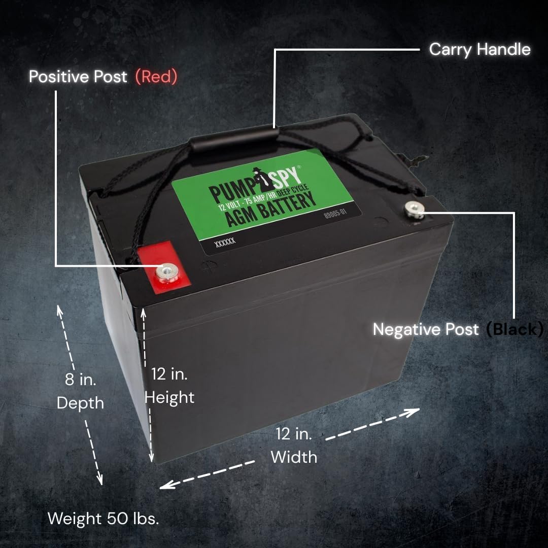 PumpSpy Maintenance-free Sump Pump Battery AGM Ideal for Start-stop Applications, Insusceptible to Vibration, Handles High Electrical Loads (75Ah)