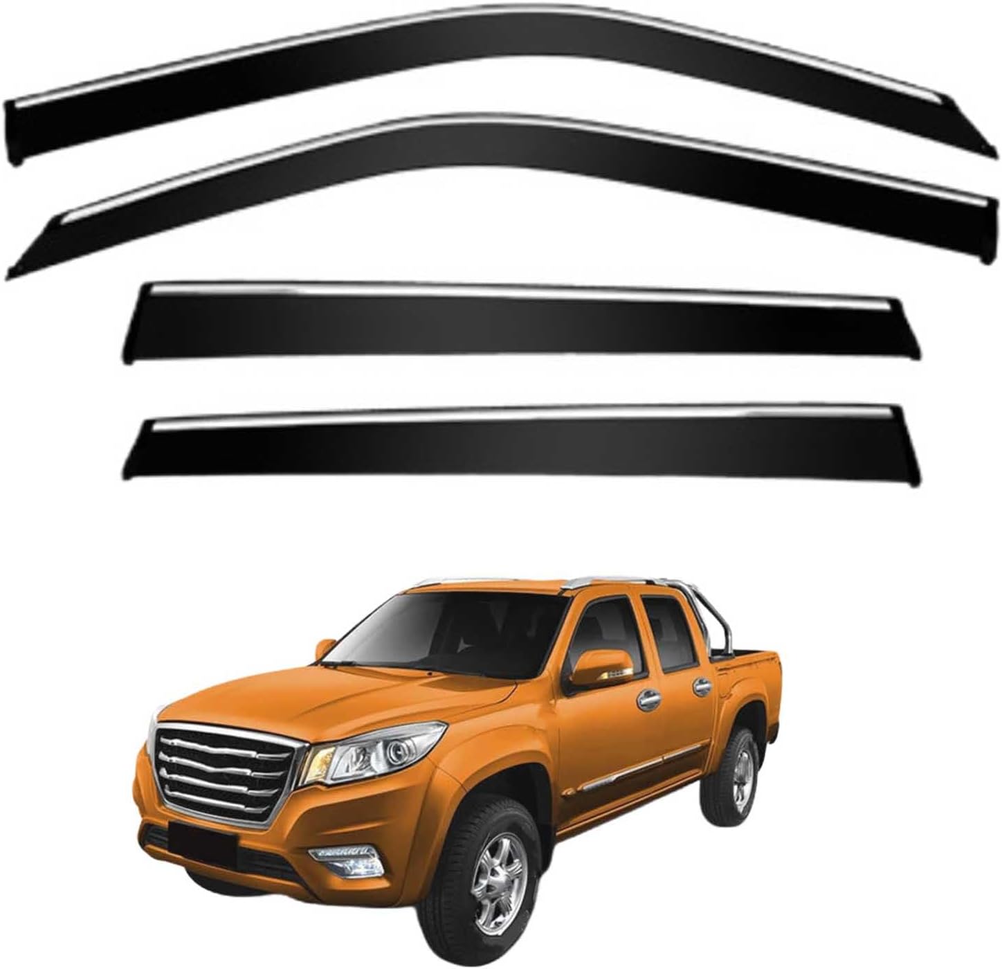 Window Deflectors for Great Wall Steed MK1 2006-2021, Sun Rain Guard Window Visors Vent Shades with Bright Stripes Car Accessories
