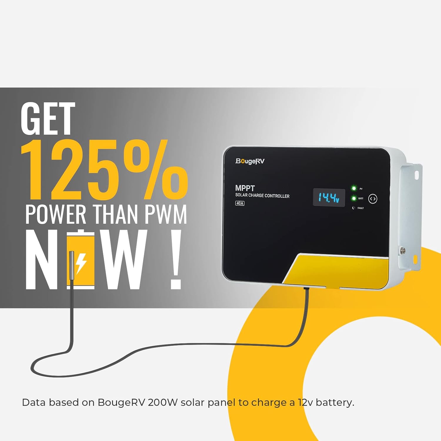 BougeRV MPPT Solar Charge Controller 40A, with Remote APP Control, Backlit LCD Display, Temperature Sensor, 12V/24V/36V/48V Battery Regulator, for LiFePO4, SLD, AGM, FLD, Gel Battery, Negative Ground